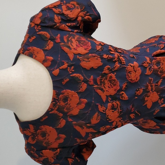 Vince Camuto floral Jacquard fit & flare dress navy/red size 12 Pockets NWOT - Picture 3 of 7